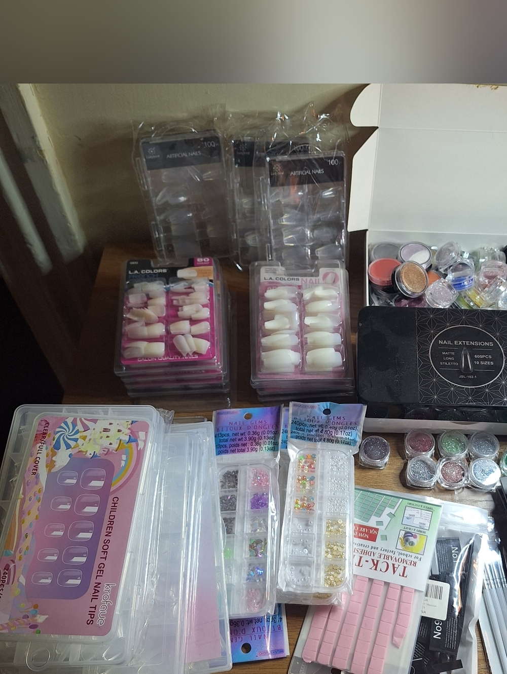 Nail Tech Artist Press On Nails LOT Powder New Used Tools Builder Gel Gems Lamp